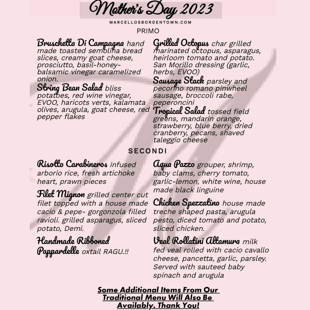 Mother's Day Menu Preview