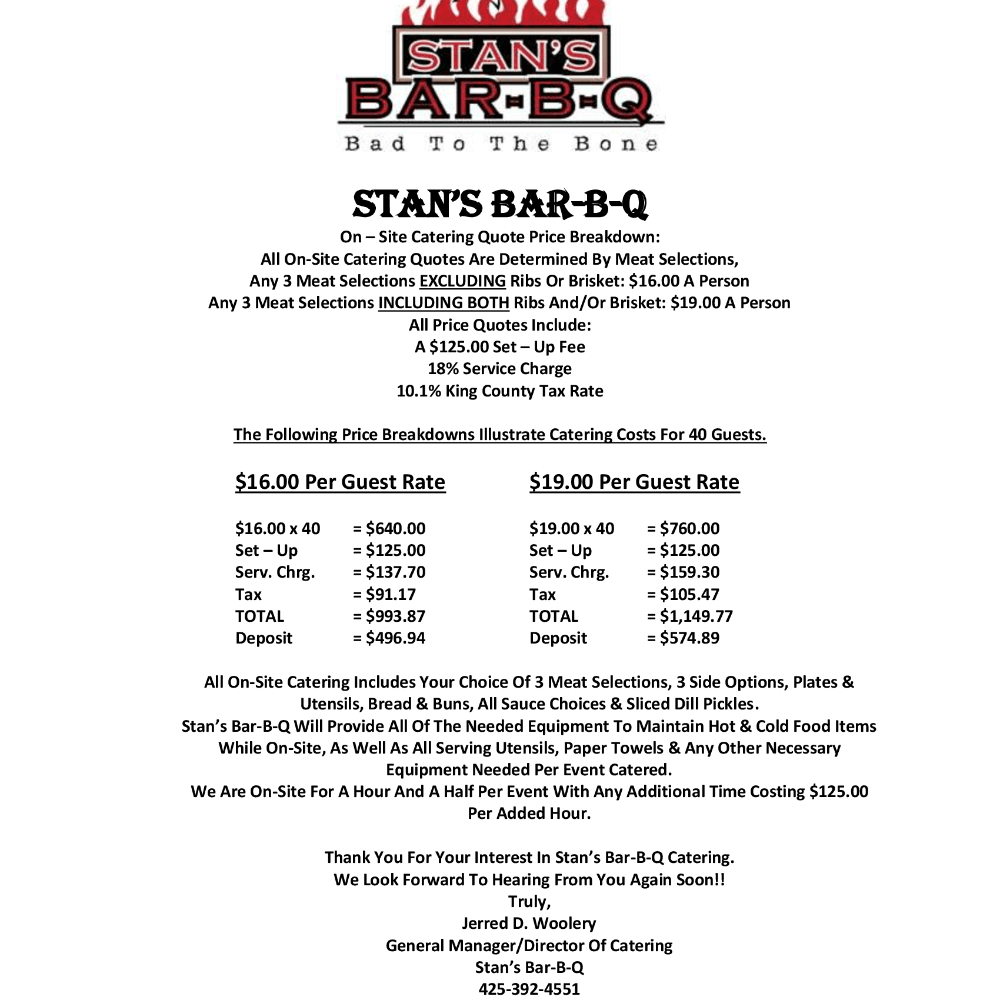 Stan's BarBQ Best BBQ in Issaquah