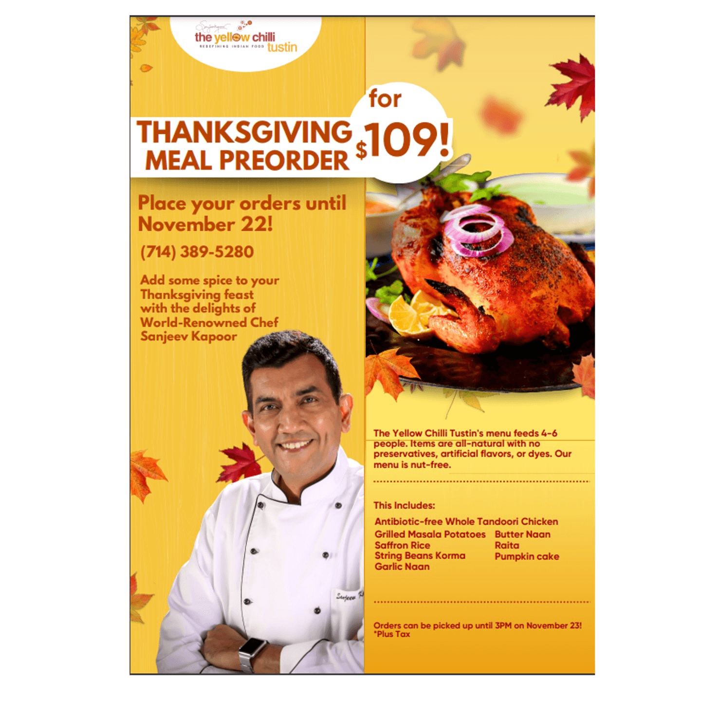 THANKSGIVING MEAL PREORDER for $109.