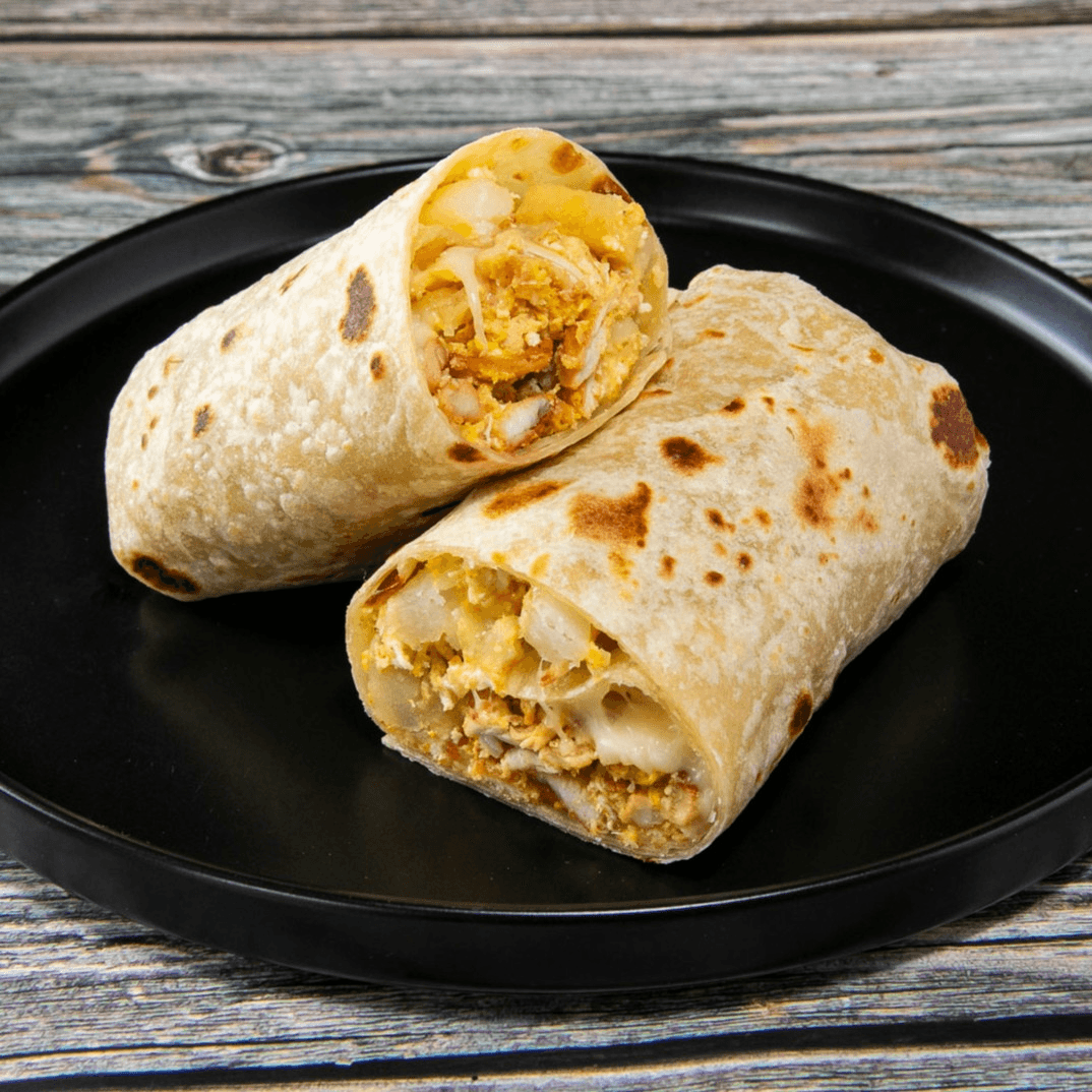 Eggs, Cheese, & Potato Breakfast Burrito.