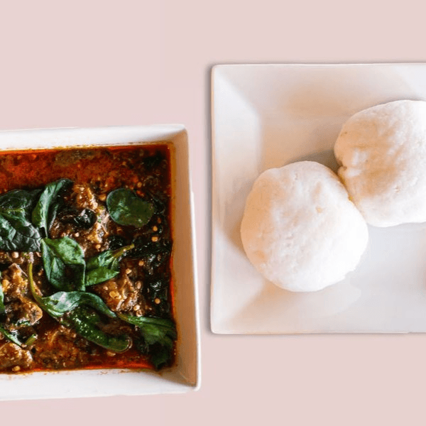 Okro Stew and Rice Balls.