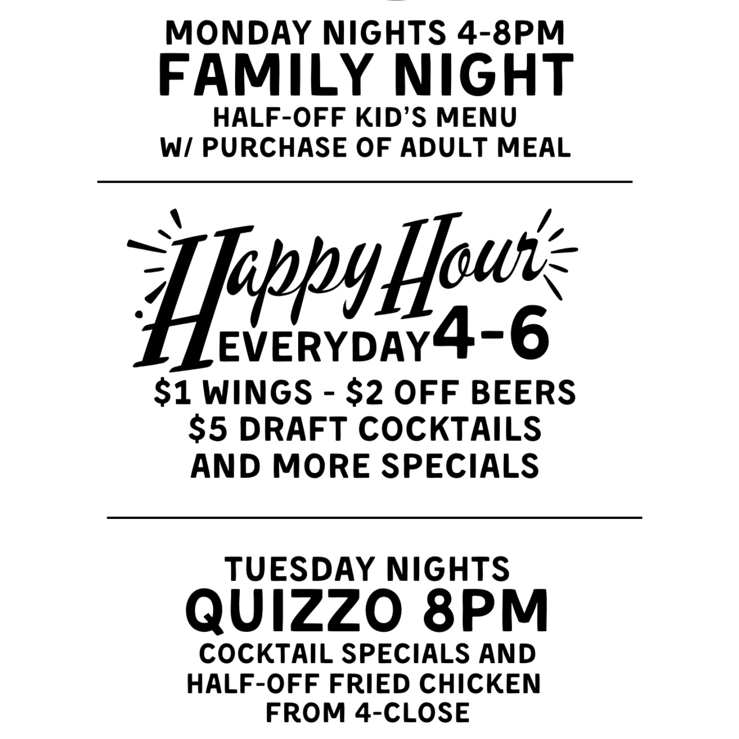 Happy Hour & Weekly Specials!