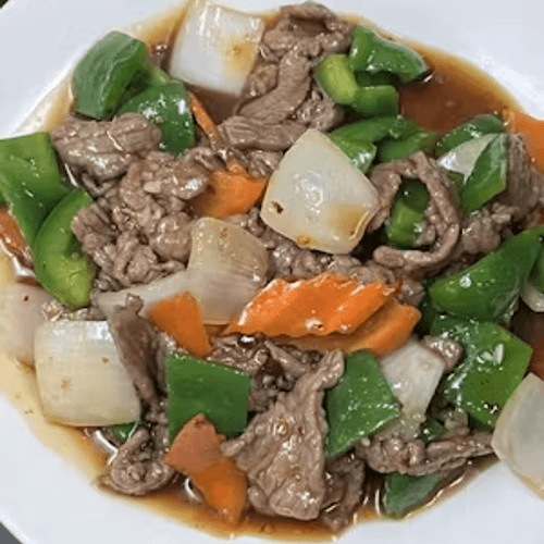 (L) Beef with Green Pepper.