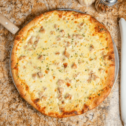 Chicken Alfredo Pizza.