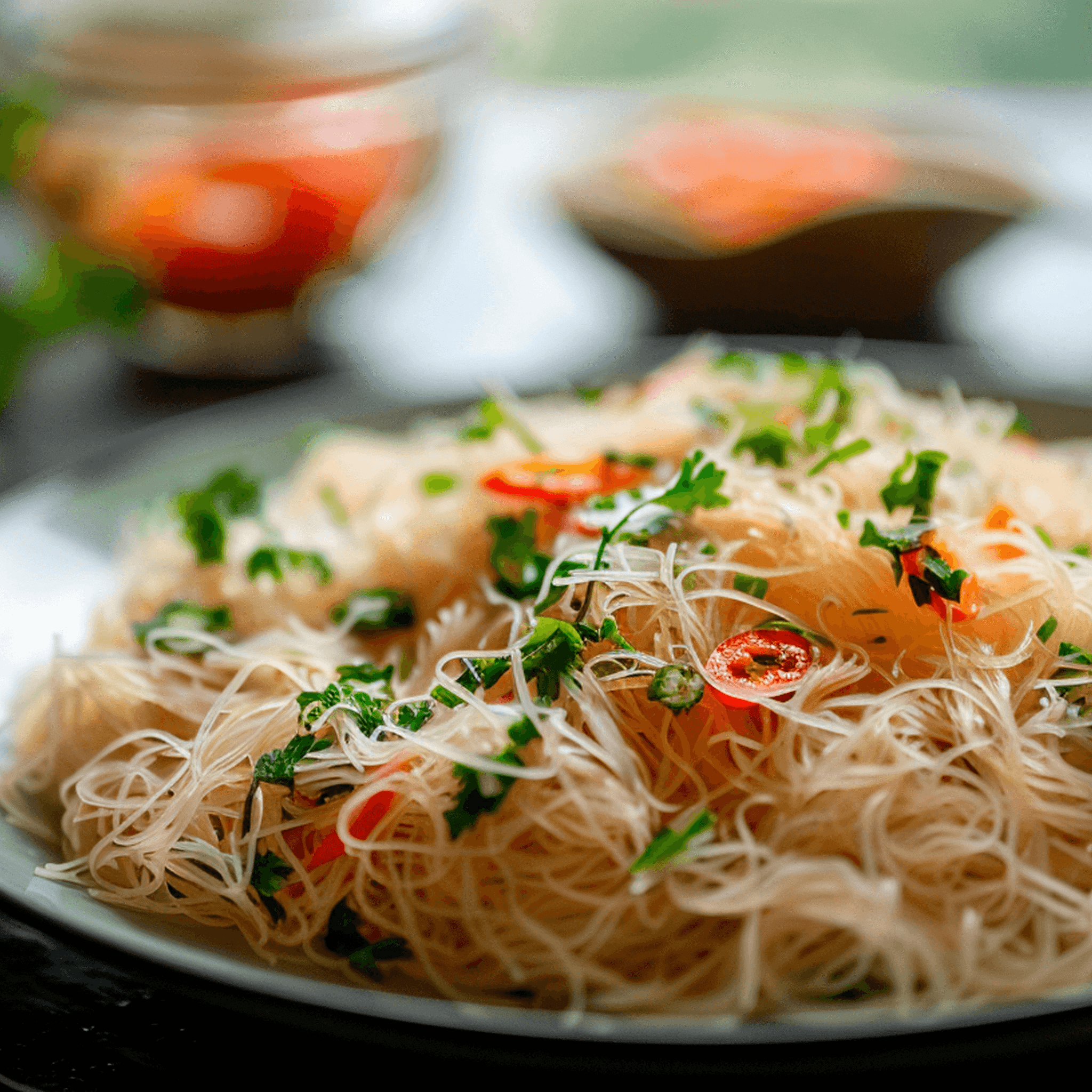 Vermicelli w/ BBQ Pork & Egg Roll.