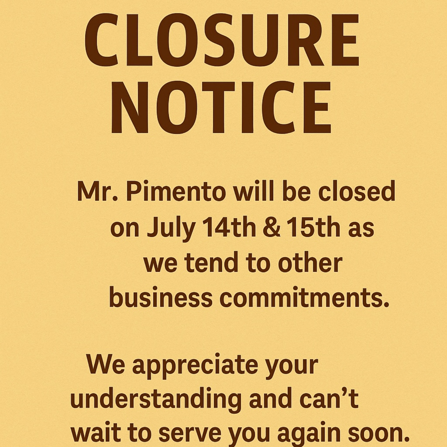 Important Closure Notice