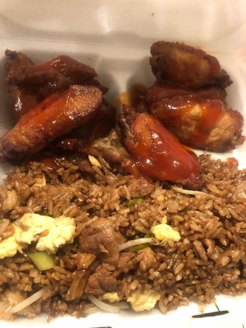 Cut Wings and Pork Fried Rice.