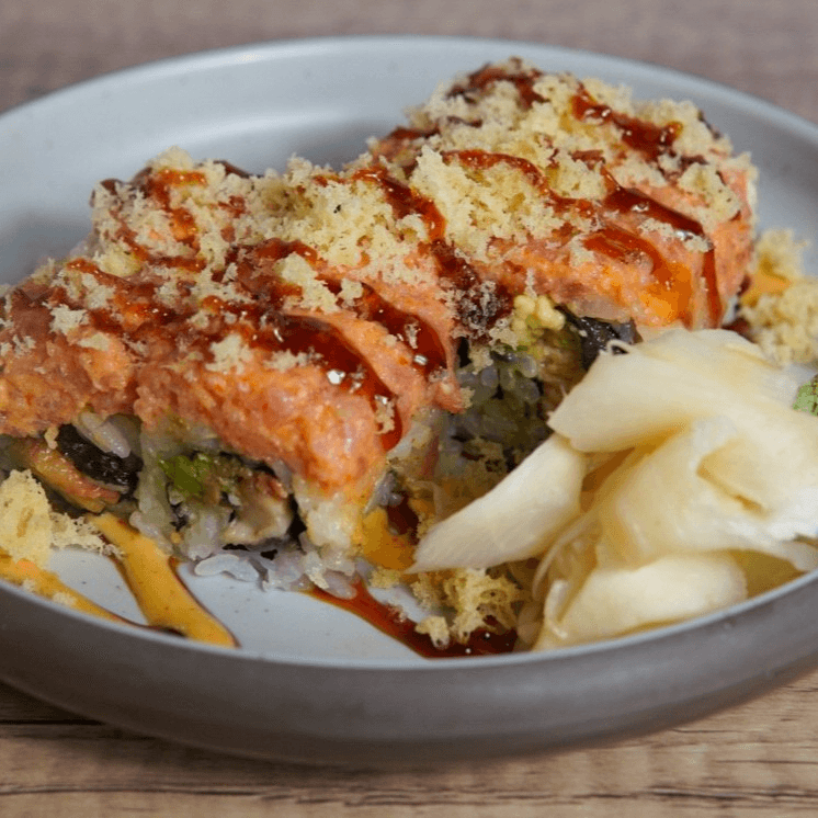 Crunchy Eel Spicy Tuna Avocado Cut Roll　クランチー鰻スパイシーツナアボカドロール.