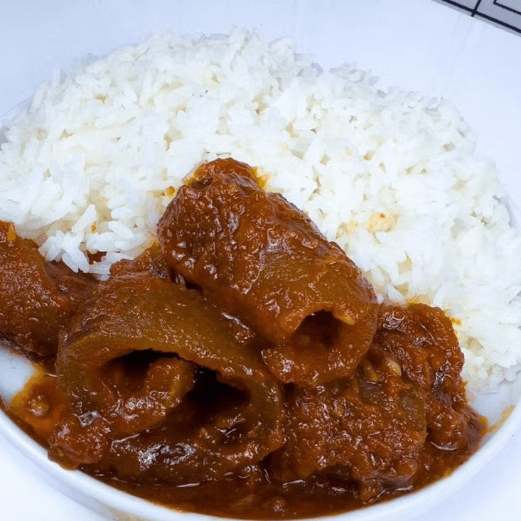 Cow Skin Stew Served w/ Rice.