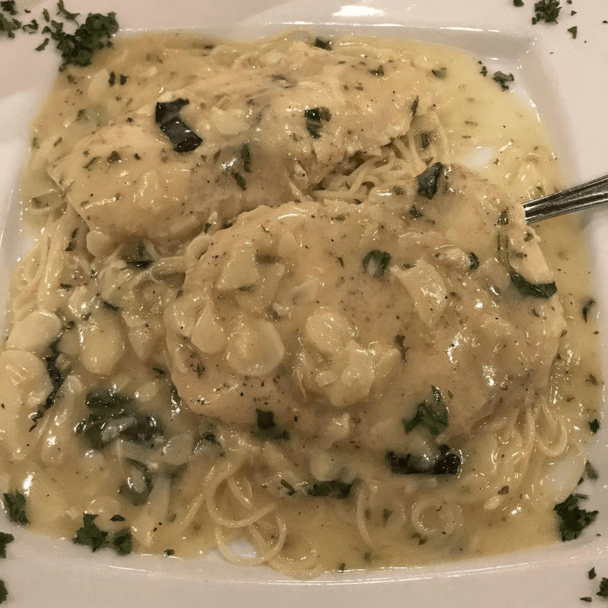 Shrimp Scampi with Angel Hair Pasta.