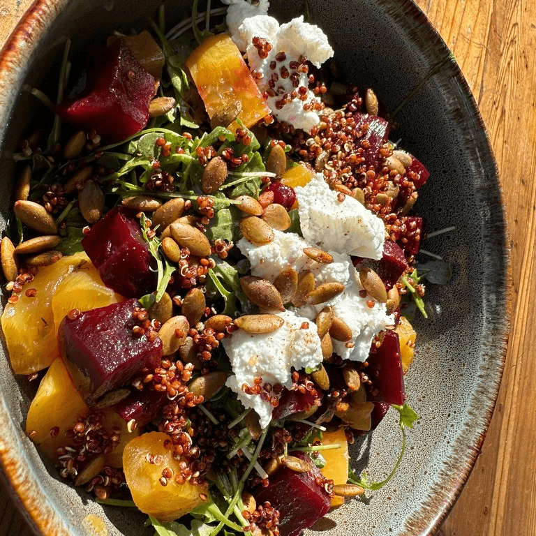 Roasted Red & Golden Beets with Goat Cheese.