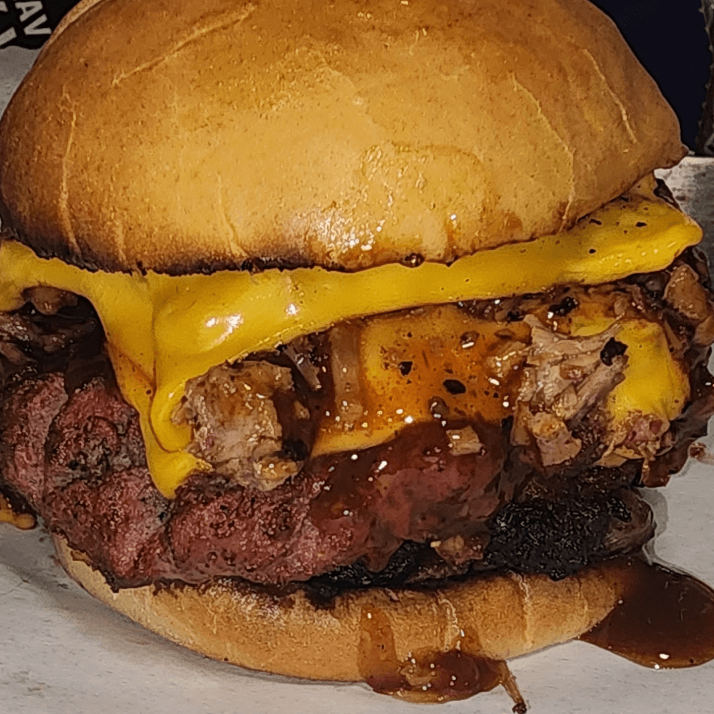 The Famous Brisket Stacked Cheeseburger