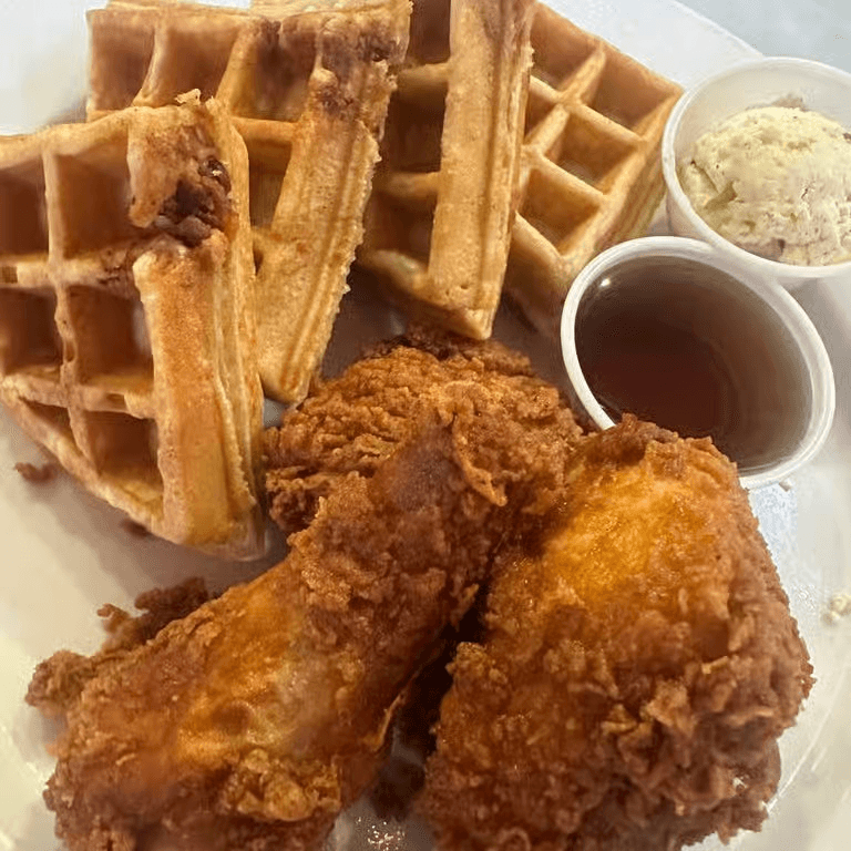 Southern fried chicken & waffles dinner.