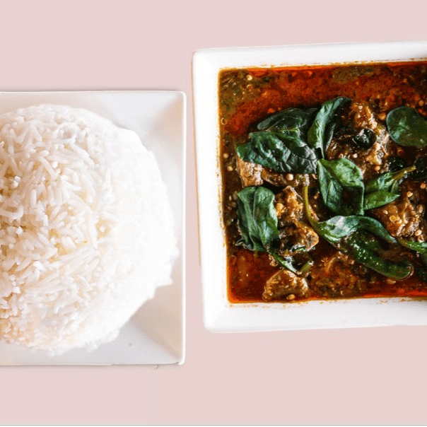 Okro Stew and White Rice.