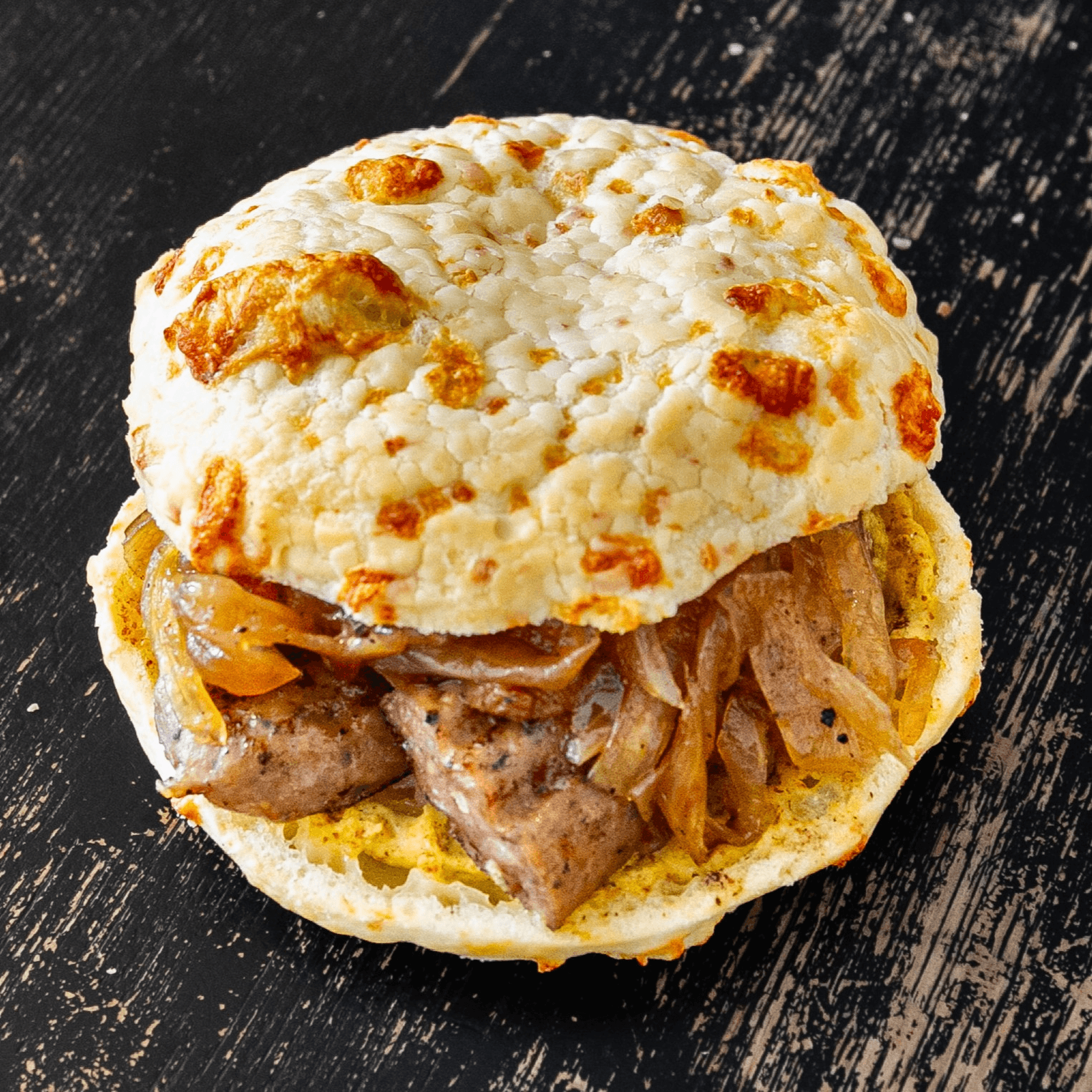 Chicken Sausage and Caramelized Onions Sandwich.