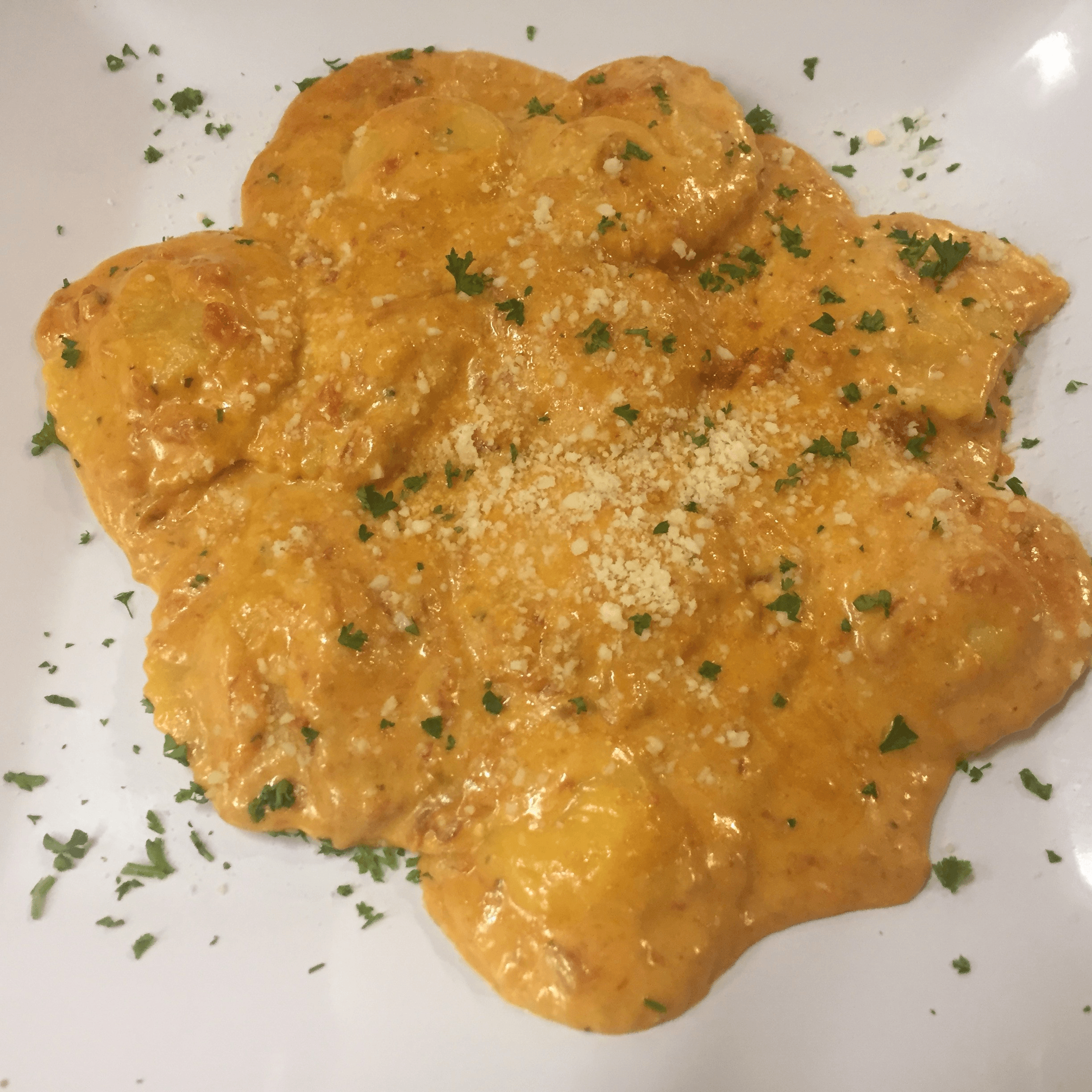 1) Mascarpone Pumpkin Ravioli Rossini:.