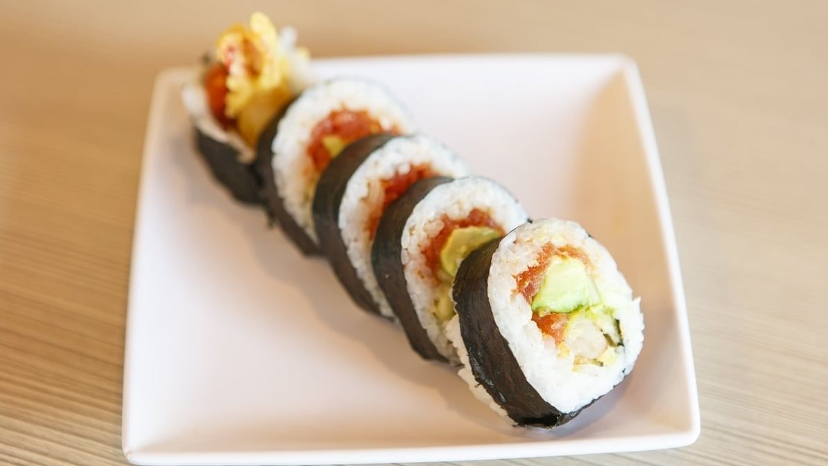 Shrimp Tempura Spicy Tuna Hand Roll.