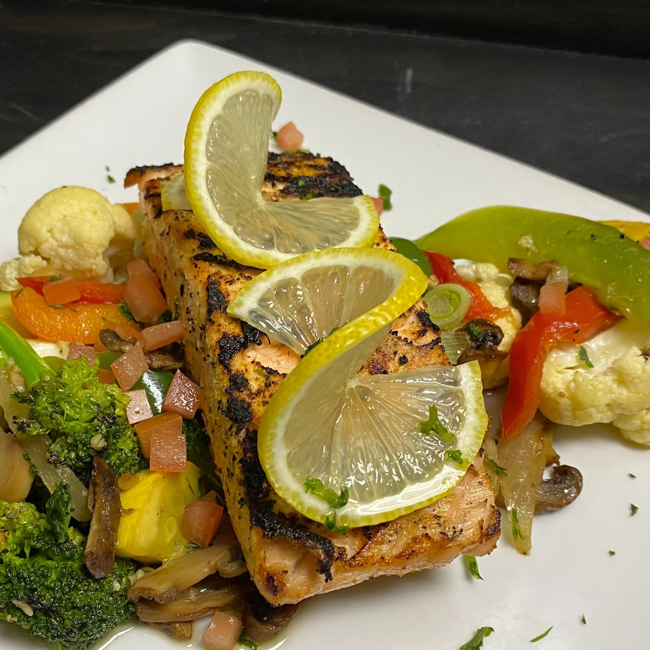 Teriyaki glazed salmon.