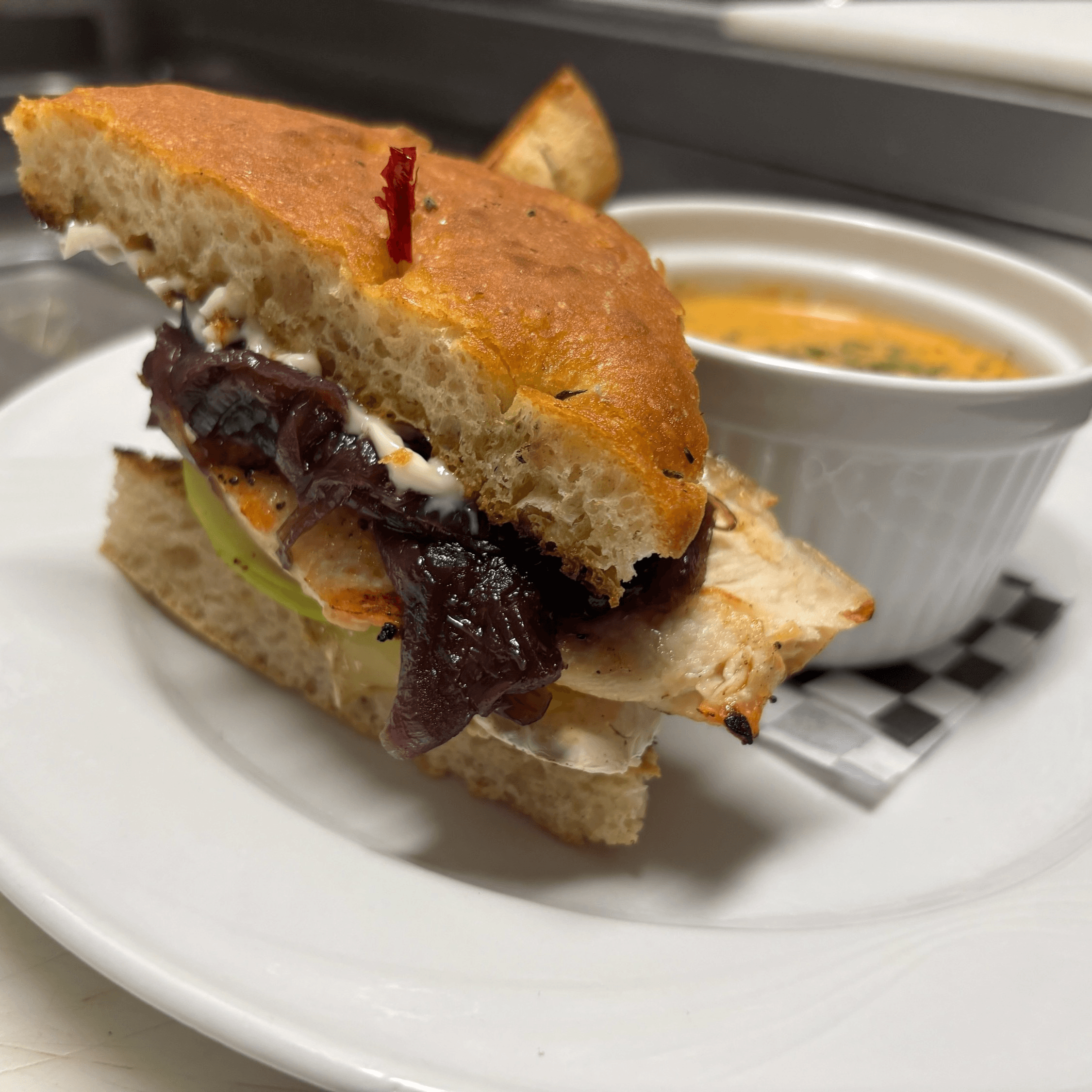 Chicken apple brie sandwich.