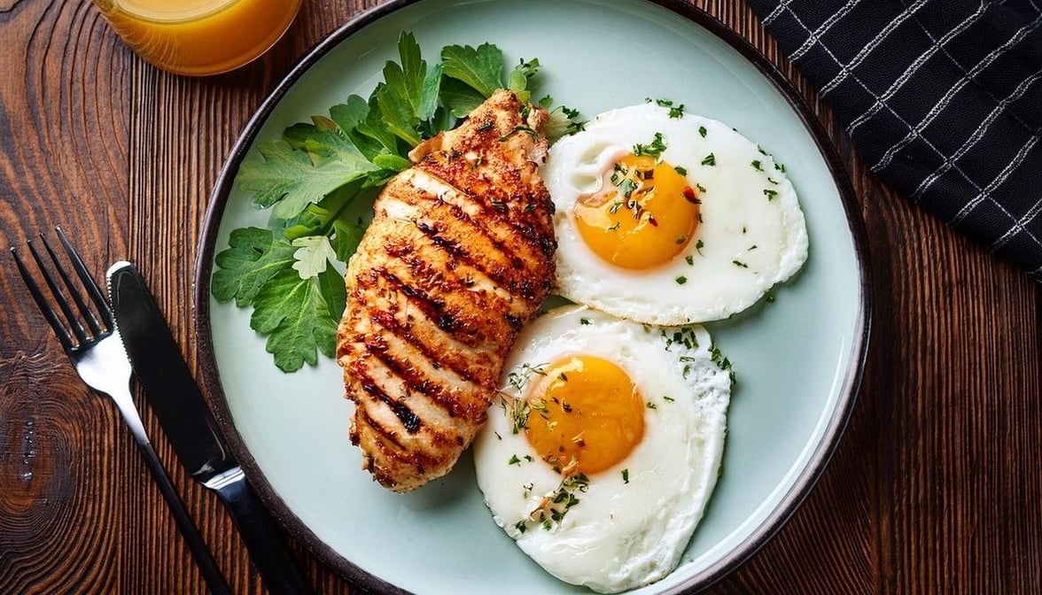2 Eggs with Grilled Chicken Breast.