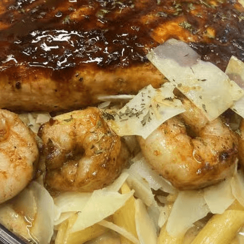 Shrimp and Salmon Rasta Pasta.