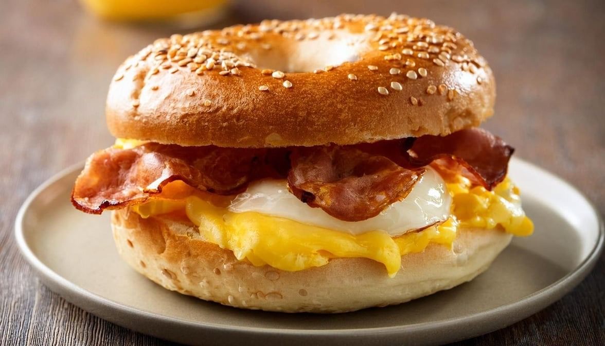 Ham or Bacon or Sausage Egg & Cheese Bagel Sandwich.