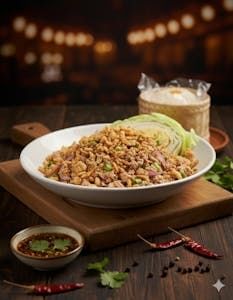 Nam Sod Kao Tod (Ground Pork Salad).