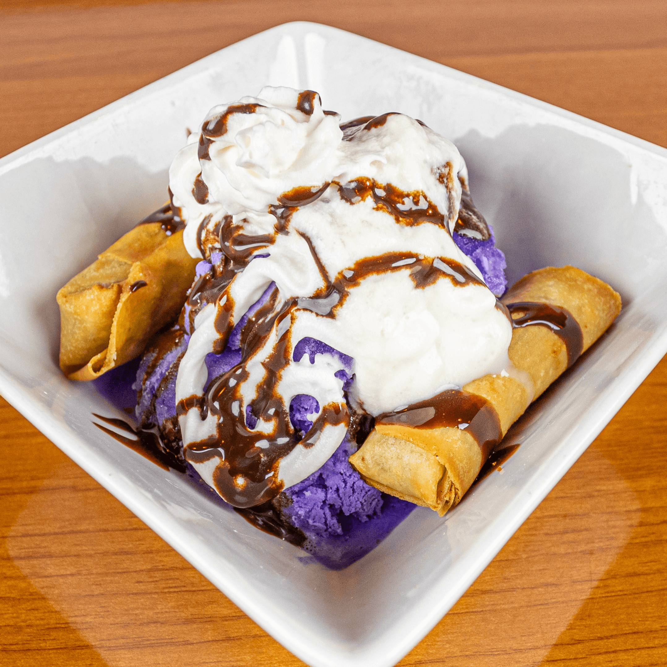 Fried Banana with Taro Ice Cream.