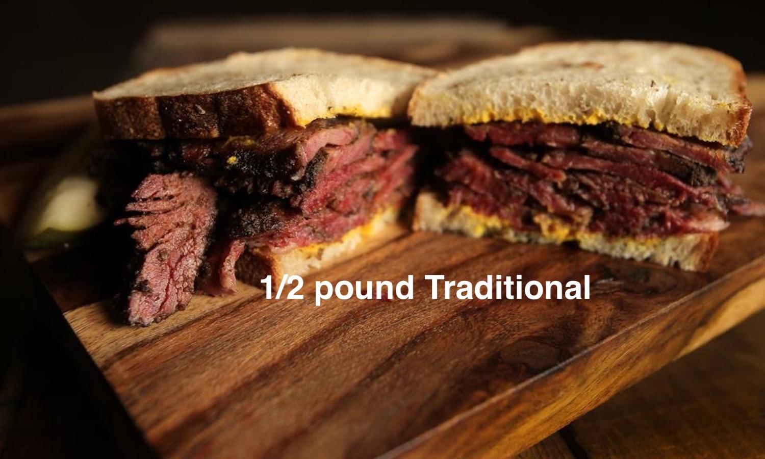 Traditional Pastrami Sandwich Individual.