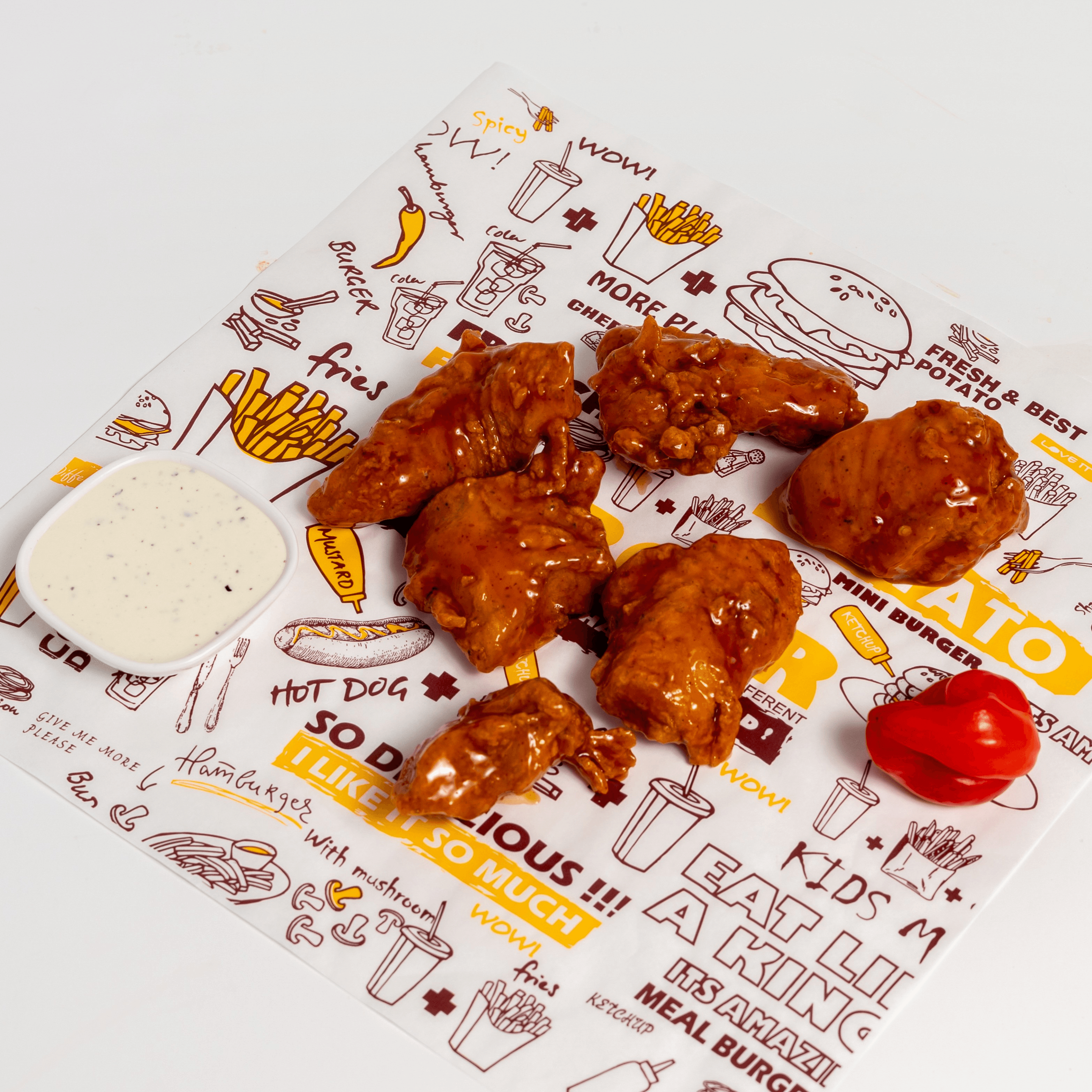 Boneless wings with fries.