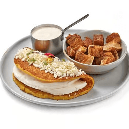 Chicharron and Cheese Cachapas.