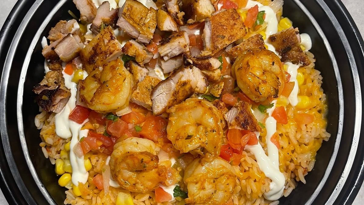 BUY ONE GET ONE Santa Fe Style Rice and Beans with Half Chicken and Half Shrimp (Copy).