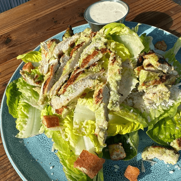 Little Gem Caesar Salad with Grilled Chicken.
