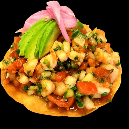Spicy Shrimp Ceviche Tostada.