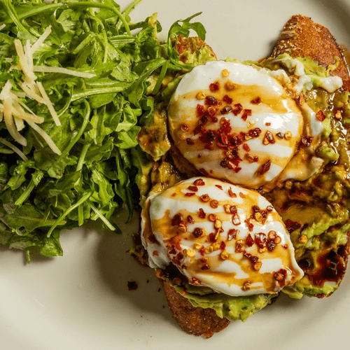 Avocado Toast & Arugula Salad.