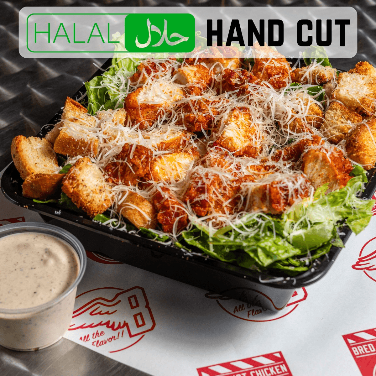 HAND CUT - Hot Chicken Caesar Salad.
