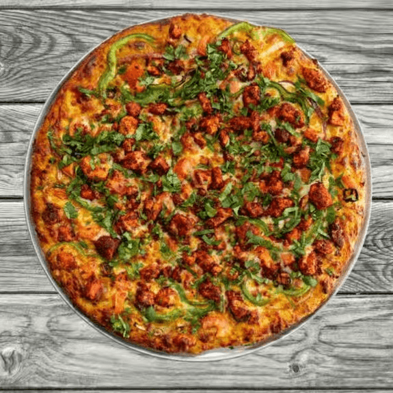 Halal Tandoori Chicken Pizza.