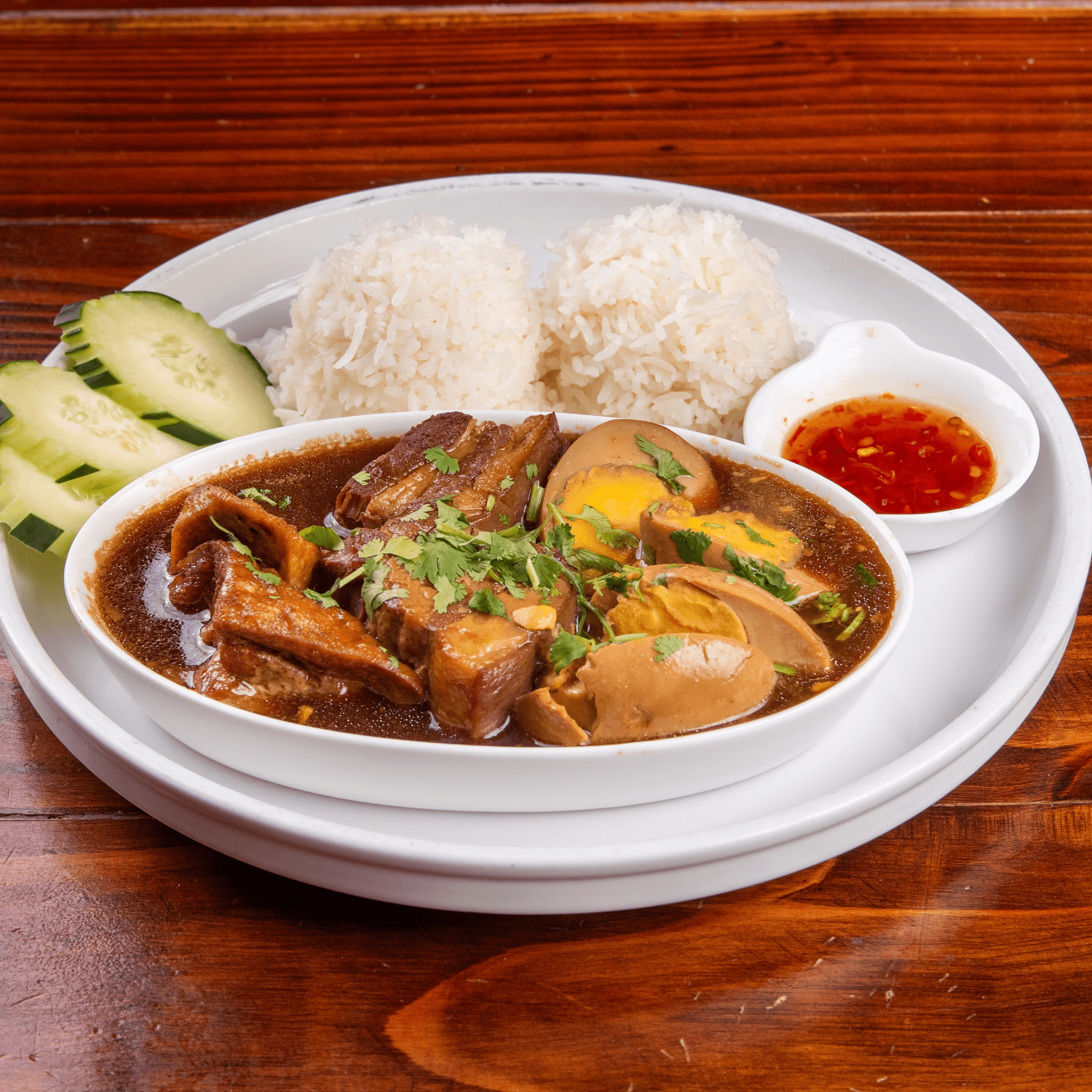 Braised Pork Belly with Eggs.