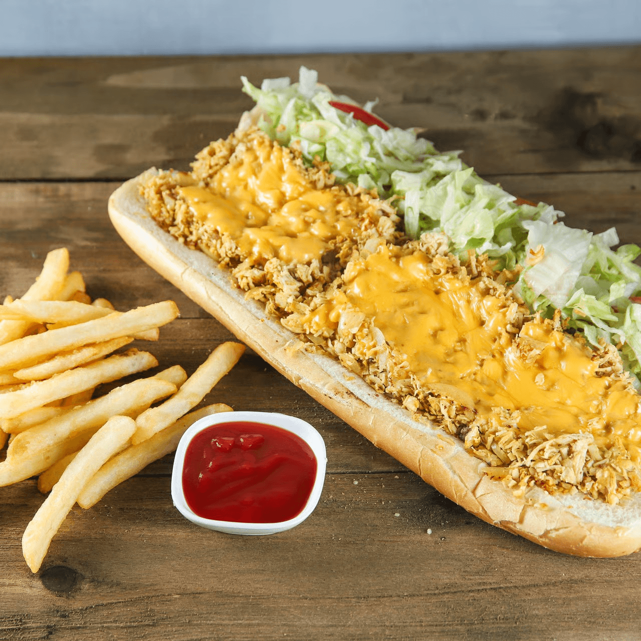 12" Chicken cheese sub sandwich.