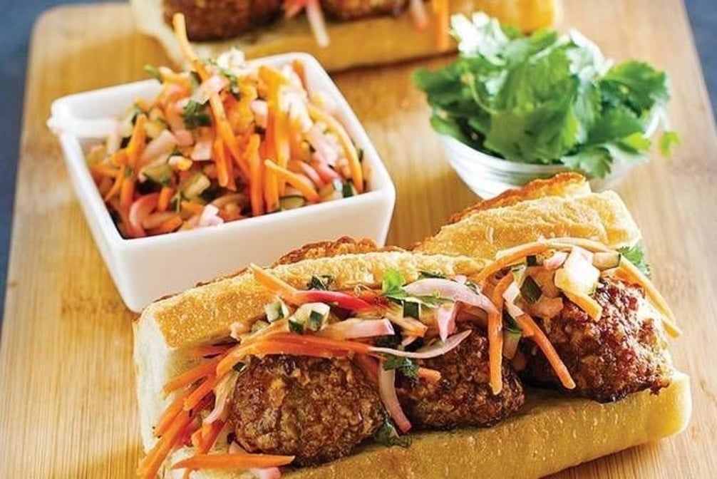 Pork Meatball Sandwich (7") - Banh Mi Xiu Mai.