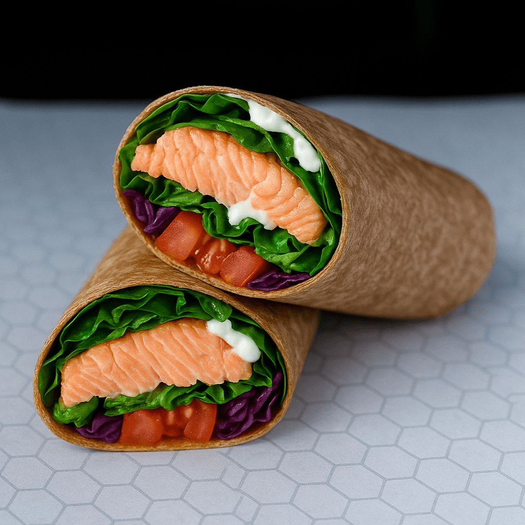 Salmon kabob wrap.