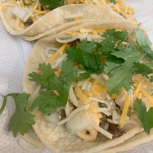 Pork Belly Sisig Tacos ( 2pcs, Spicy ).