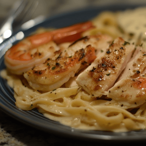 Chicken and Shrimp Alfredo.