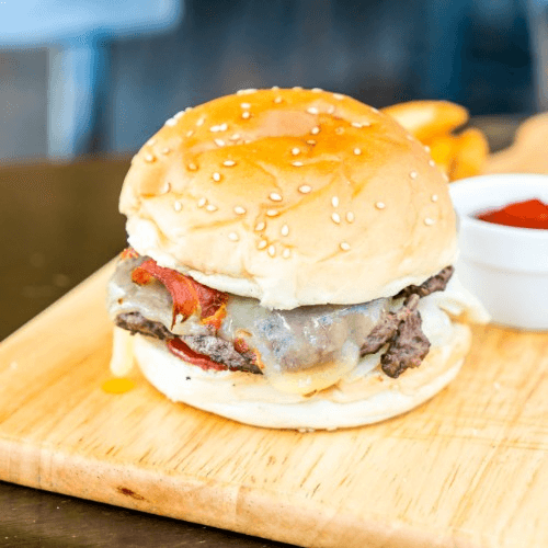 Bacon Cheeseburger, French Fries & Small Drink Special.
