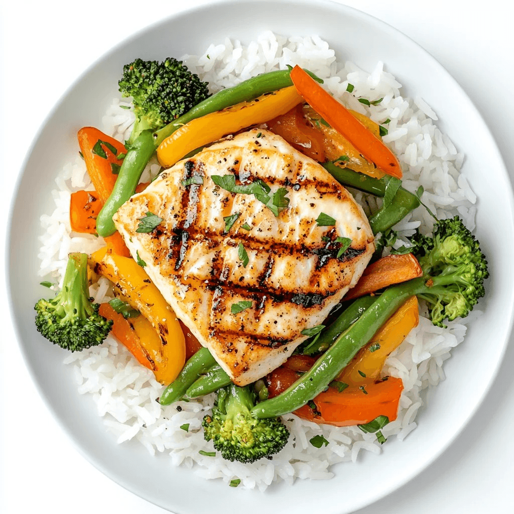 Grilled Mahi-Mahi Rice Bowl.