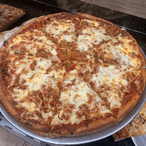 Sausage & Pepper deep dish pizza 