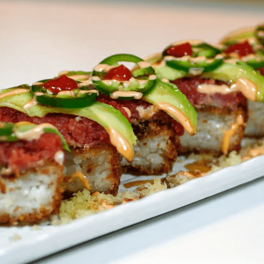 Spicy Salmon Crispy Rice (6 Pcs).