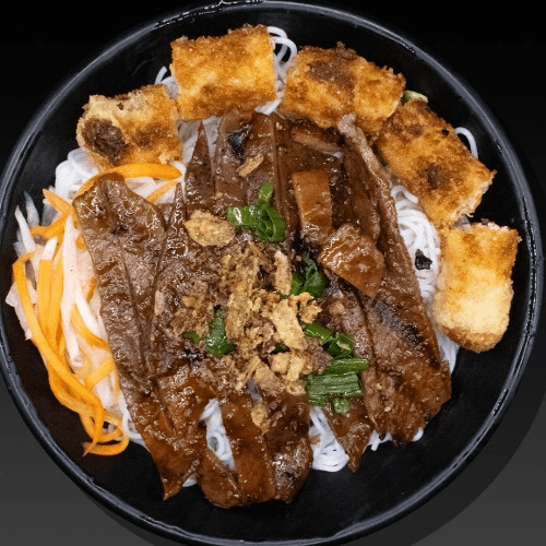 Egg Roll & Grilled Meat Noodle Bowl 