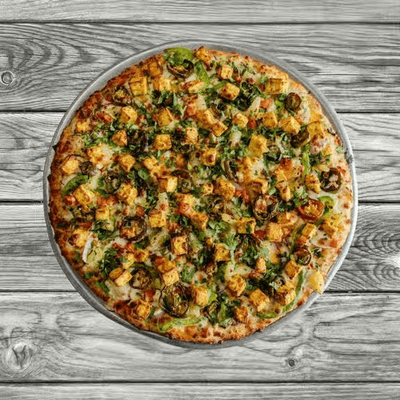 Indian Garlic Paneer Pizza.
