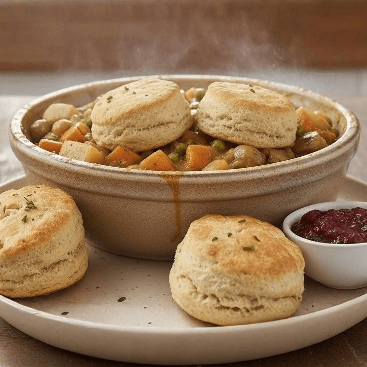 Mushroom Pot Pie With Biscuits.